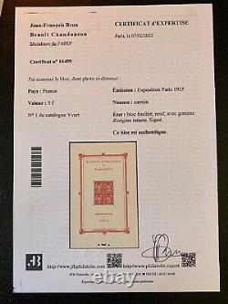 Bf 1 Nine Without Hinge 1925 Signed + Certificate Jf Brun