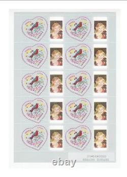 Complete sheet of 10 personalized CACHAREL stamps with adhesive backing (hearts birds)