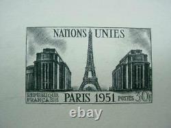France 1951 Un & Eiffel Tower, Yvert#912 Test In Black Rare
