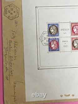 France Block No. 3 Pexip Paris 1937 Postmarked on Philatelic Exhibition Letter