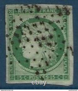 France Céres No.2 15c Yellow Green (fold) Obliterated Star Of Paris Beautiful Margins Be