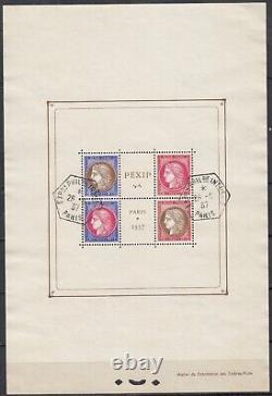France Stamp Block Pexip Paris 1937 No. 3 Cancelled Postmarks 26-6-37 Value 400