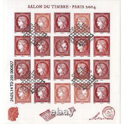 Sheet of 20 Cérès Vermilion Stamps F4871 Cancelled Grid. R