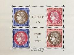 Superb authentic old STAMP BLOCK SHEET FRANCE PEXIP PARIS 1937 in excellent condition