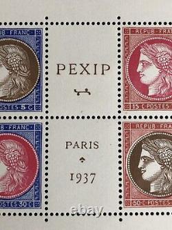 Superb authentic old STAMP BLOCK SHEET FRANCE PEXIP PARIS 1937 in excellent condition