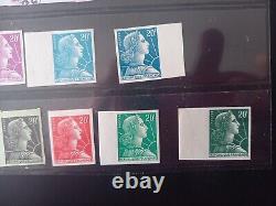 11 timbres France variété non dentelé essai de couleur Marianne de Muller