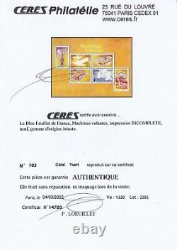 Bloc-Feuillet n°103, variété impression incomplète noir absent LUXE Certificat