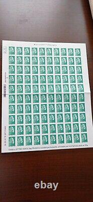 Planche de 100 timbres Marianne Lettre verte