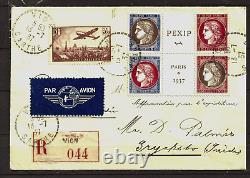 RARE Bloc timbres PEPIX Paris 1937 sur courrier n° 346/351