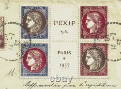 RARE Bloc timbres PEPIX Paris 1937 sur courrier n° 346/351