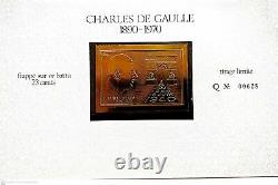 Rare Document philatélique De Gaulle Frappé sur or battu 23 carats 1970