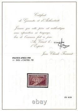 Timbre France 262A signé certificat fourcault ref KLM 1490